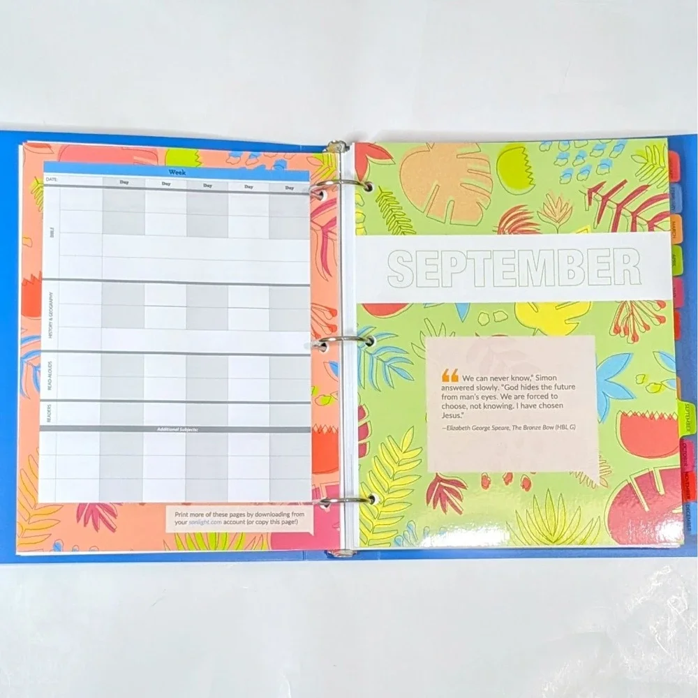 Sonlight Homeschool Planner Undated 3-Ring Binder Organizer Blue Multi-Color